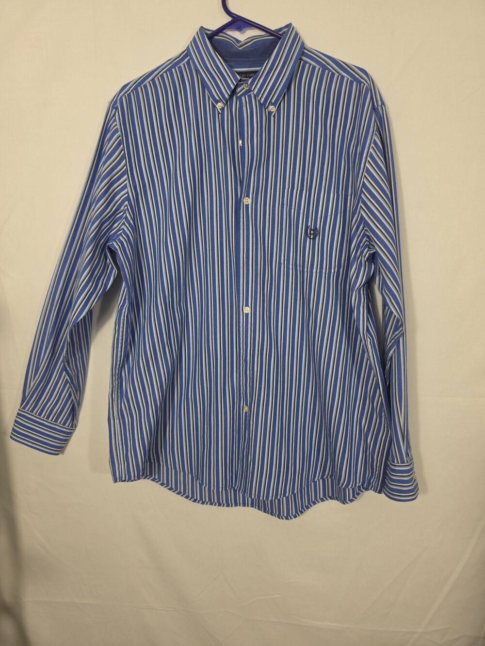 Chaps Mens Dress Shirt Long Sleeve Striped Blue Size Large